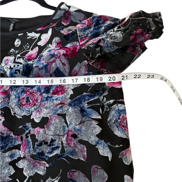 Buffalo David Bitton velour floral Alana  navy/cranberry/mauve/black, hi-low, L - Picture 6 of 9